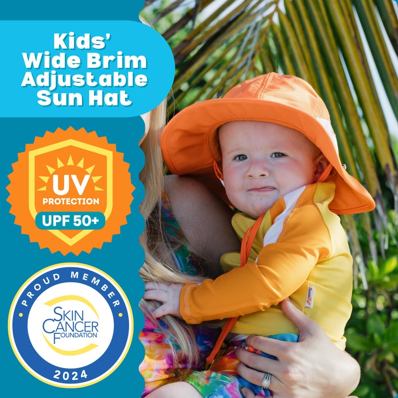 SwimZip Wide Brim Sun Hat | UPF 50+ Protection for Baby, Toddler, and Kids Orange - Image 1